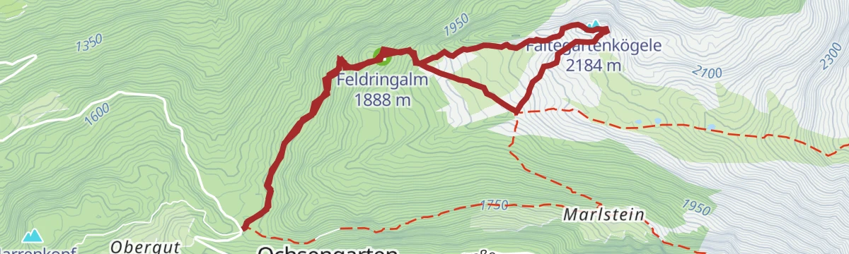 Route map: Gipfeltour Faltegartenköpfl und Grünwaslkreuz